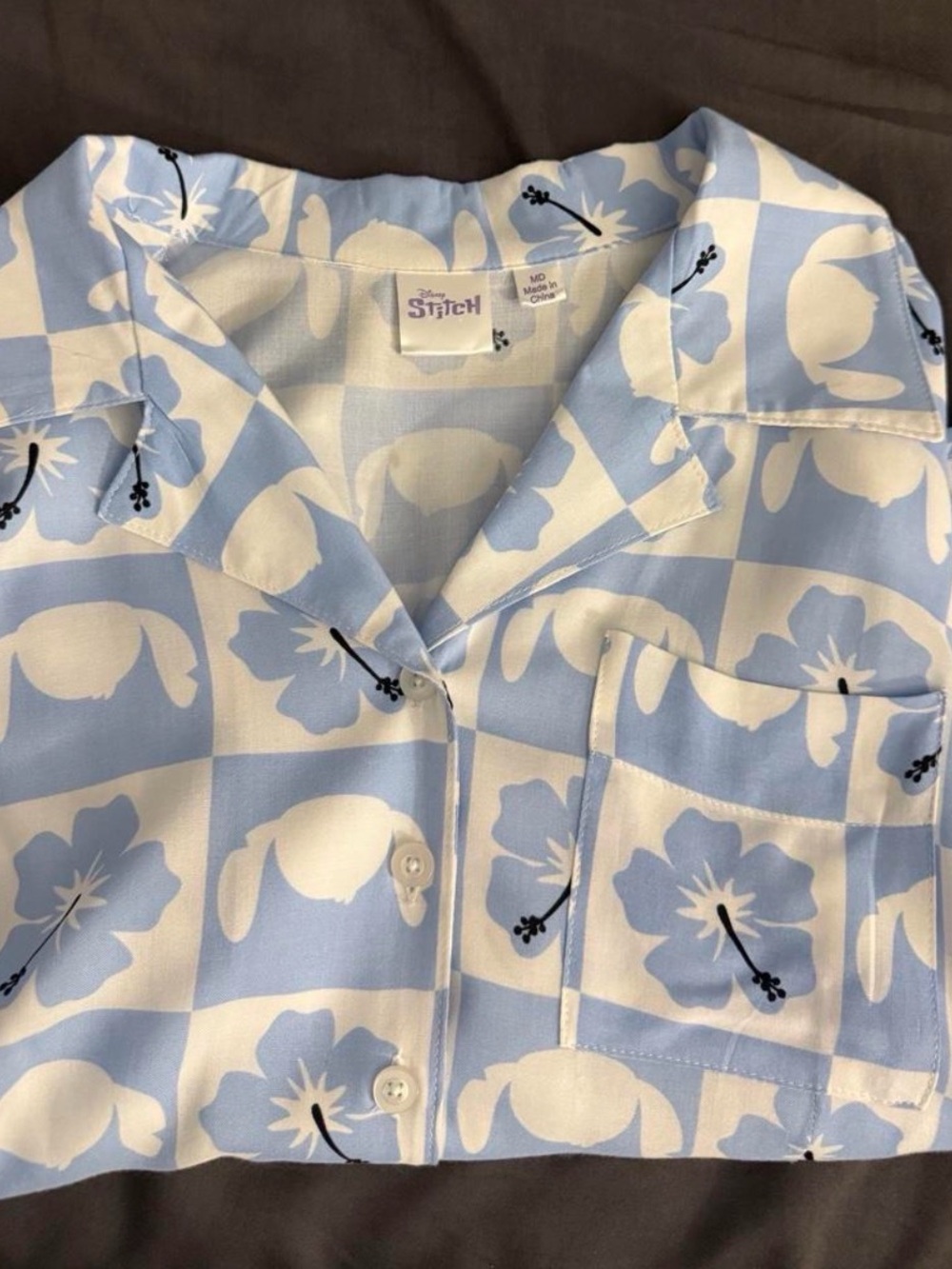 Women’s' Blue & White Lilp & Stitch Button-Up Shirt Size Medium Worn Once